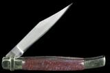 Pocketknife With Fossil Dinosaur Bone (Gembone) Inlays #125243-1
